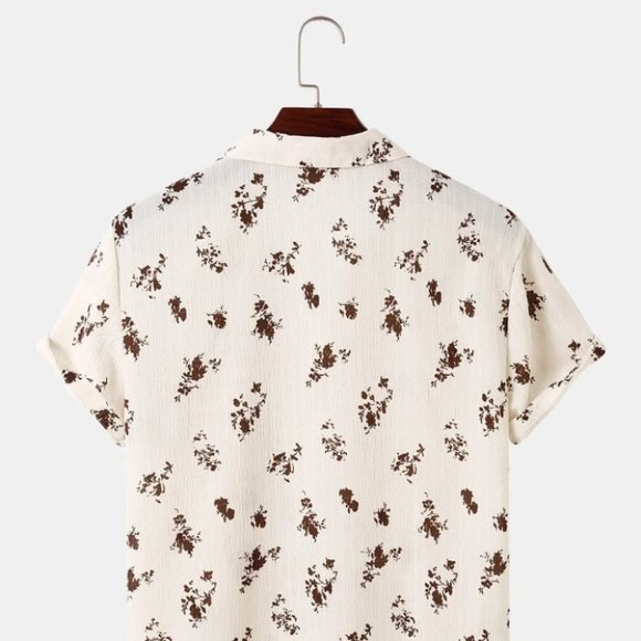 Tan Casual Men's Floral Print Shirt - Picture 3 of 7